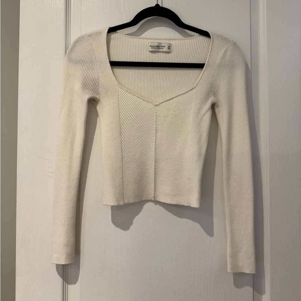 A&F Cream Ribbed Long Sleeve Top